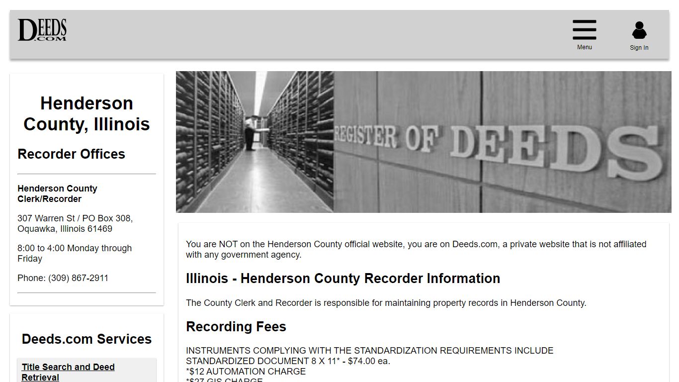 Henderson County Recorder Information Illinois - Deeds.com